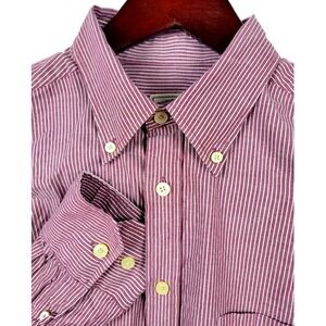 Merona Mens‎ Shirt Medium Red Striped Button Down Long Sleeve Casual